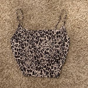 Leopard print, cowel neck spaghetti strap crop top